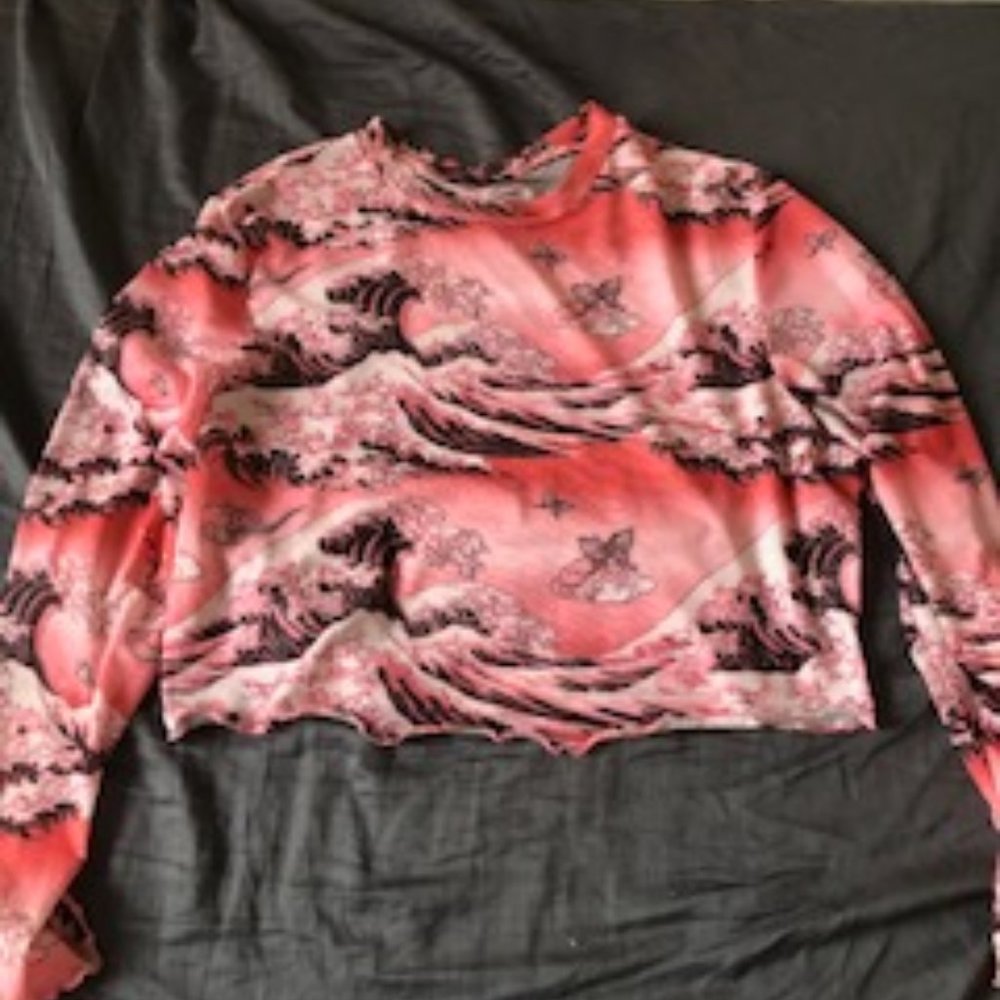 Shein Sheer Pink Waves Crop Top 2XL